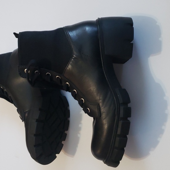 STEVE MADDEN ZANET BLACK LEATHER COMBAT STYLE BOOTS SZ 8.5 - Picture 3 of 11